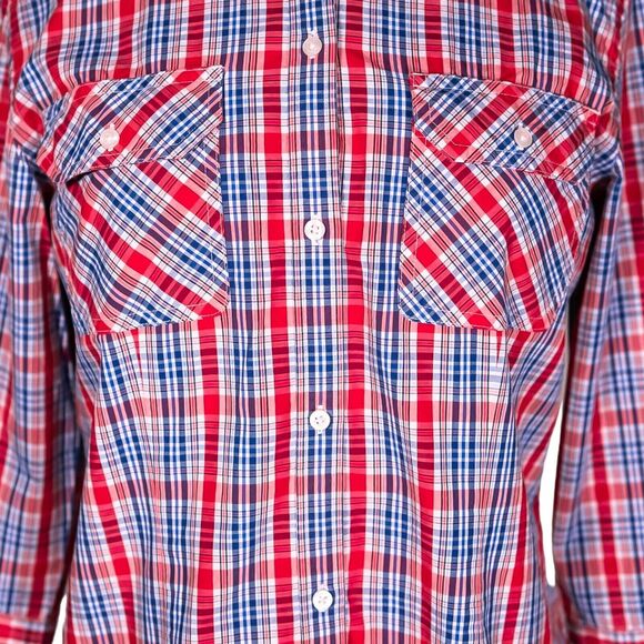 Chaps Ralph Lauren Women's Shirt Button Up Red Blue Plaid Check Blouse Top Large - Picture 4 of 8